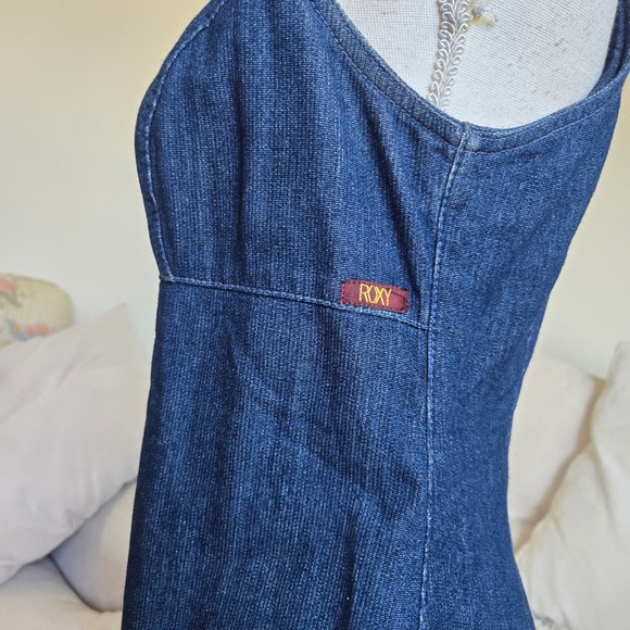 Vtg y2k Roxy Denim Mini Dress Spaghetti Strap Sleeveless Casual Sundress Summer - Picture 3 of 11